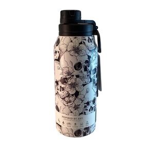 HYDRAPEAK Black with Skulls, Flowers Hot & Cold Insulated Water Bottle White Gym